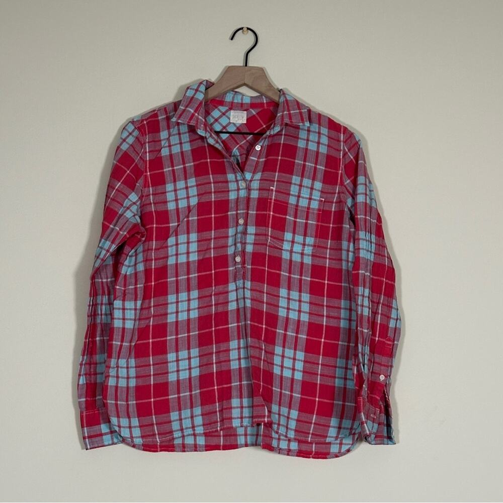 J. Crew Women’s Plaid Popover Shirt Size M Red Blue